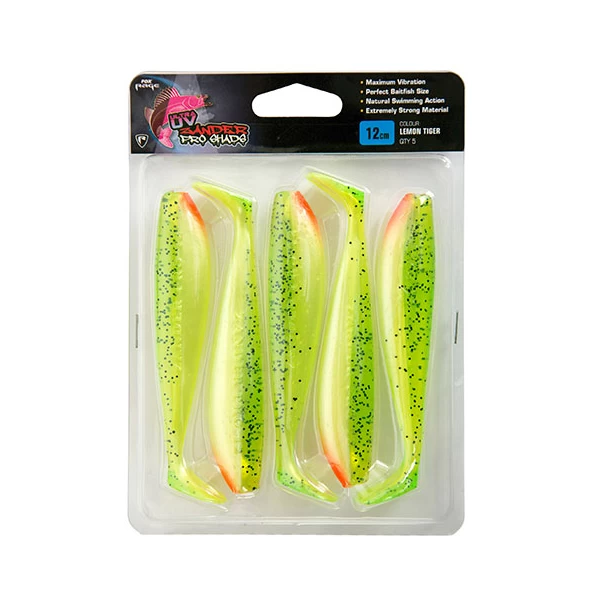 Fox Rage Zander Pro Shad Lemon Tiger Ultra UV Packs 5pcs 2 Fox Rage Zander Pro Shad Lemon Tiger Ultra UV Packs 5pcs